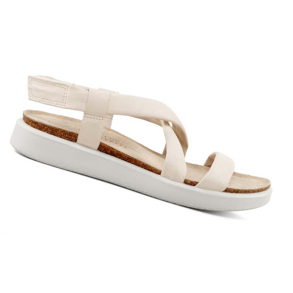 Women\'s Ecco Corksphere Flat Sandals White | USA 166EBC